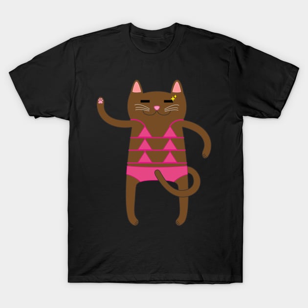 Brown Cat Wearing a Pink Bikini Swimsuit T-Shirt by Babey Bog